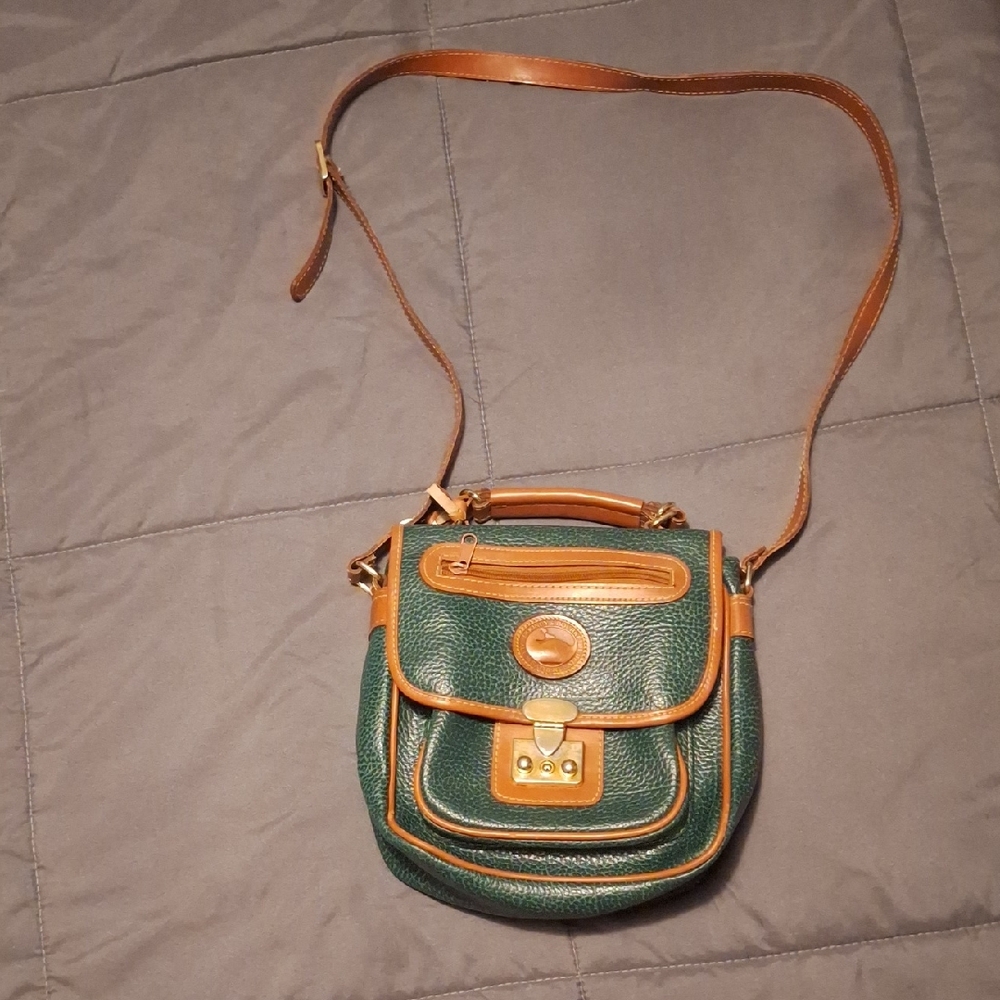 Green and Tan Leather Crossbody Bag